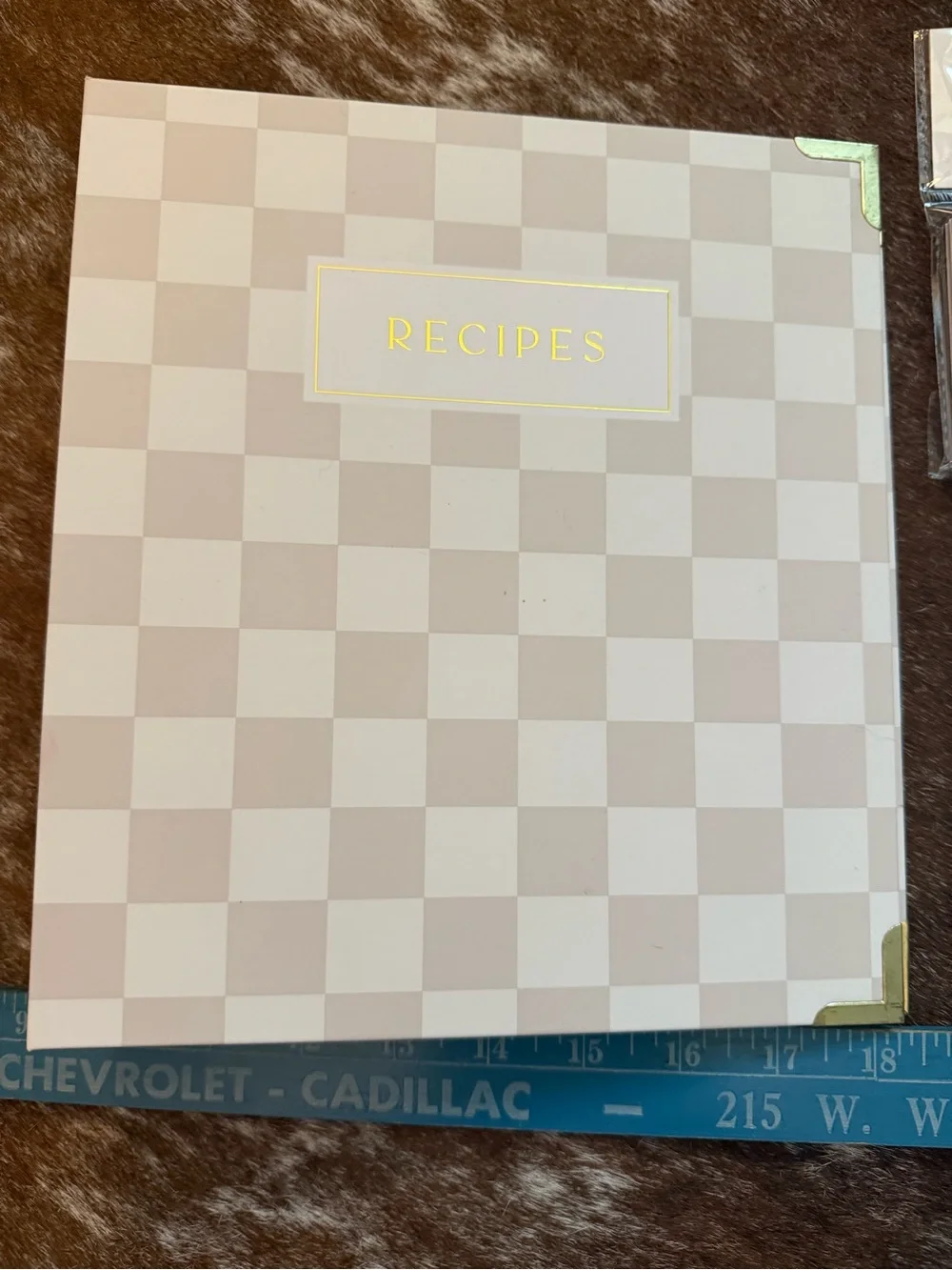 Recipe Binder and Recipe Cards Set - Pink Checkered with Gold Accents